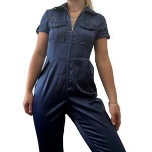 Unique Vintage Navy Utility Zip Front Jumpsuit XS Retro Pin-Up